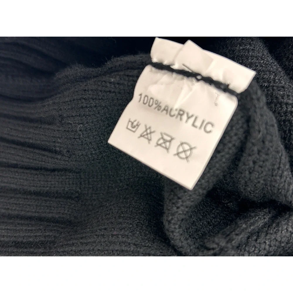 Black Mock Neck Cable Knit Sweater Vest Fringed Sleeveless Top Acrylic Cottage - Picture 6 of 7